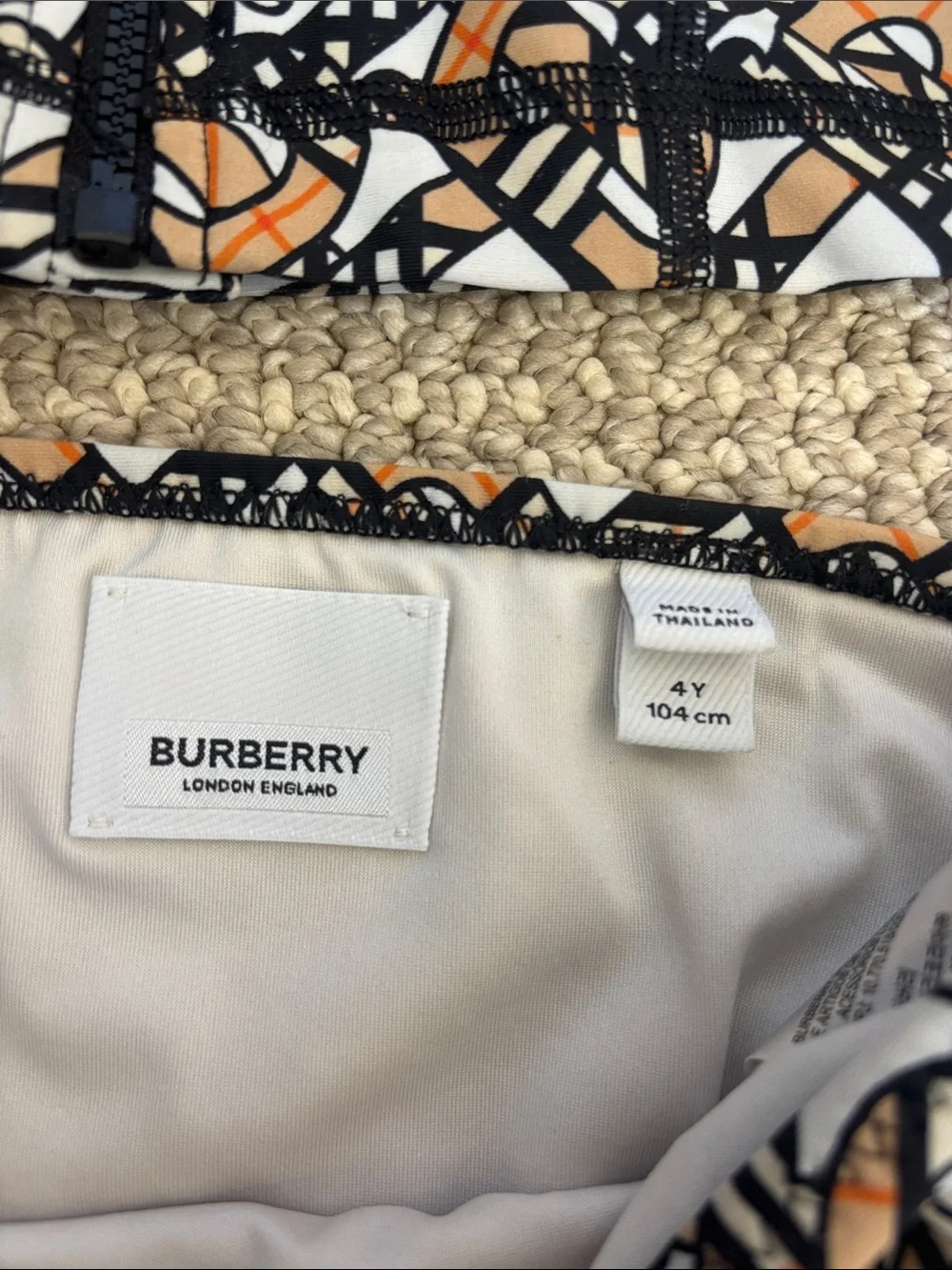 Burberry Black White and Beige Patterned Kids Rashguard Set